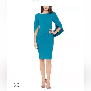 Betsy and Adam Cape Drape back Crepe Dress . Size 10 in Turquoise .